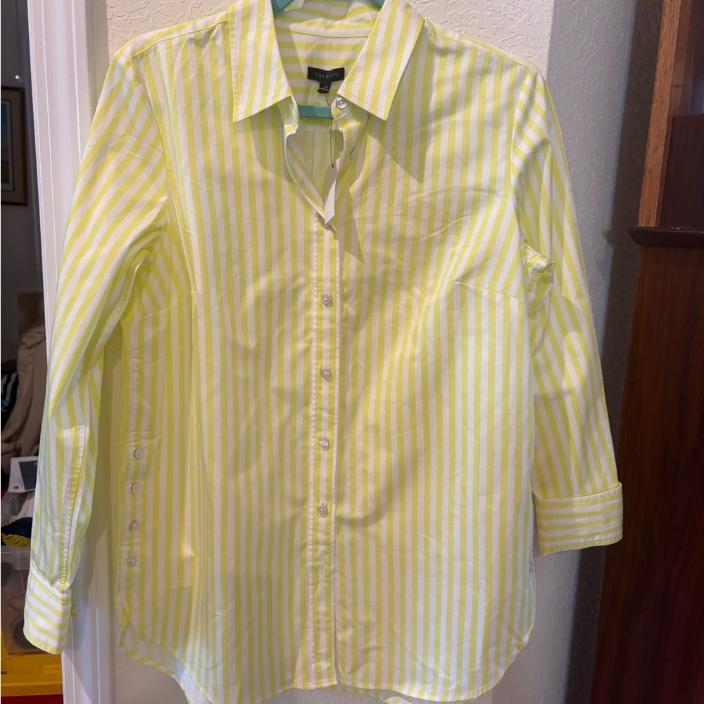 Talbots Lemon Striped Button-Down Shirt